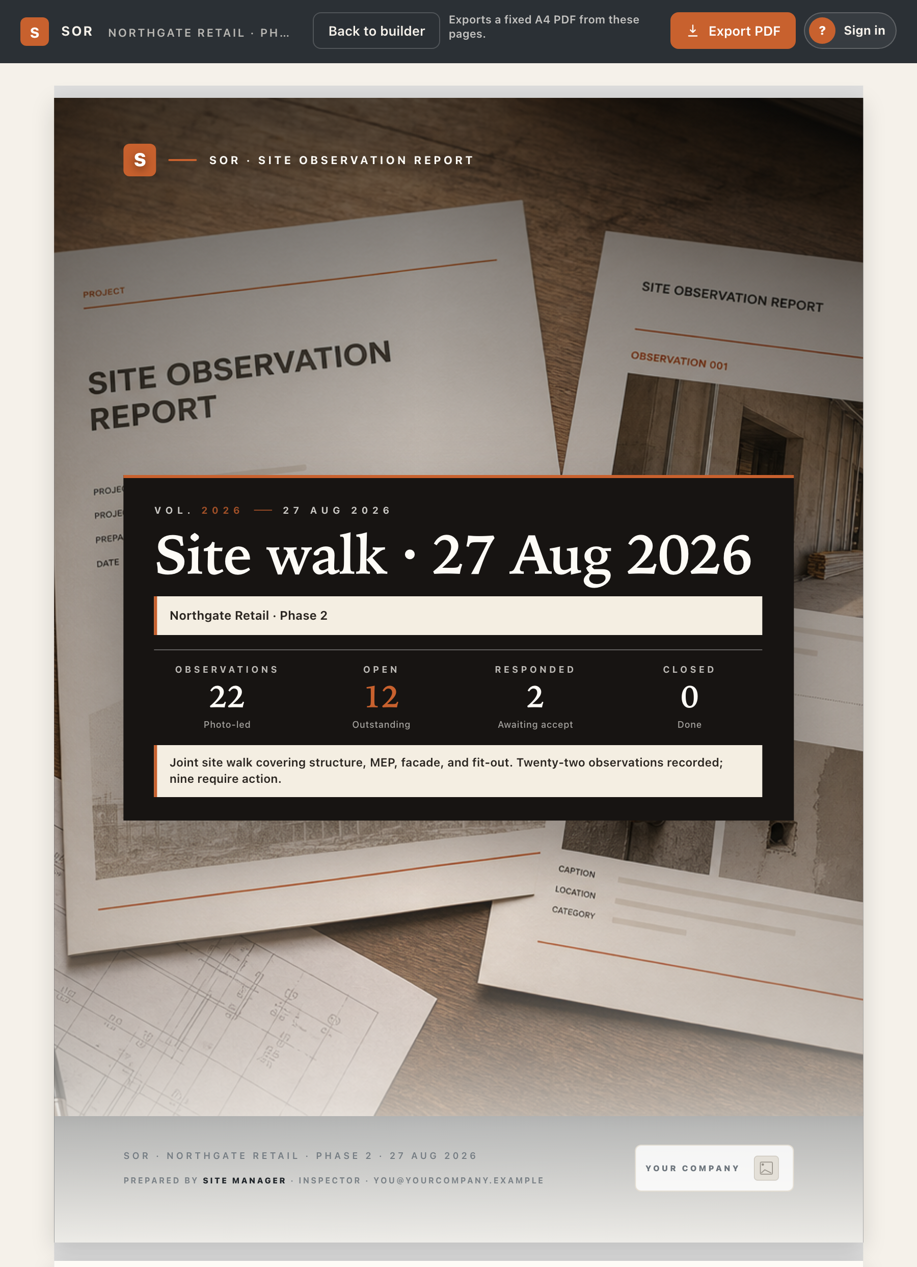 Company branded SOR report preview